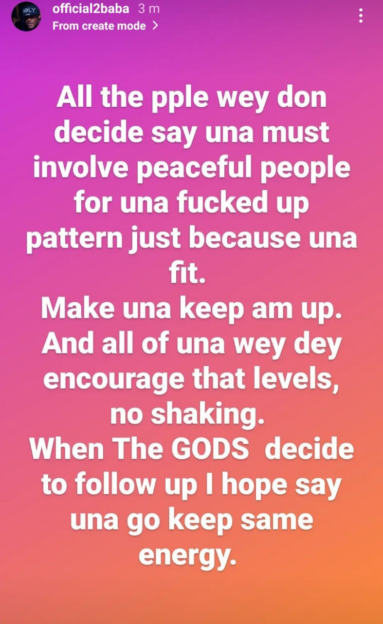 Una no fit make me crase. E no go happen. I ready for any bullsh*t- Singer 2Face goes on a rant on IG