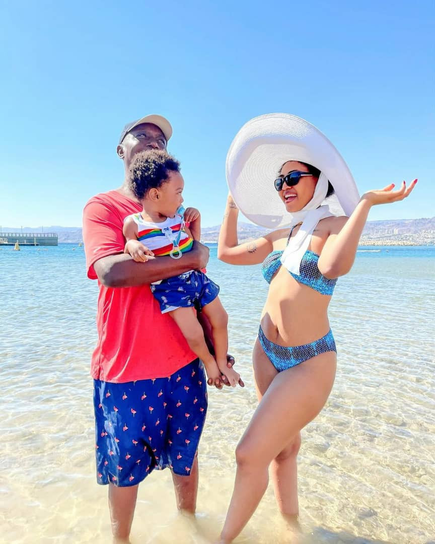 Regina Daniels shows off her bikini bod as she vacations with her husband, Ned Nwoko and son, Munir, in Jordan (photos)
